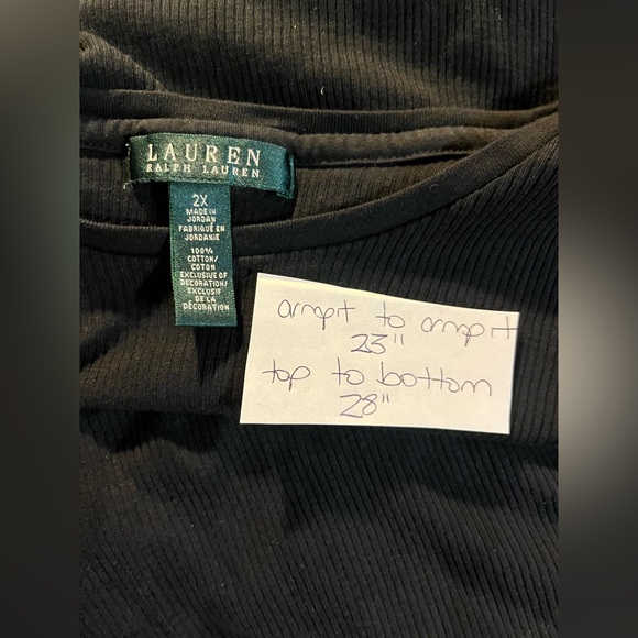 Lauren Ralph Lauren Women’s Black Long Sleeve Ribbed Top 100% Cotton Size 2X - Picture 2 of 5